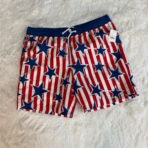 Mad Engine Brand Star & Stripes Swim Trunks Size Medium